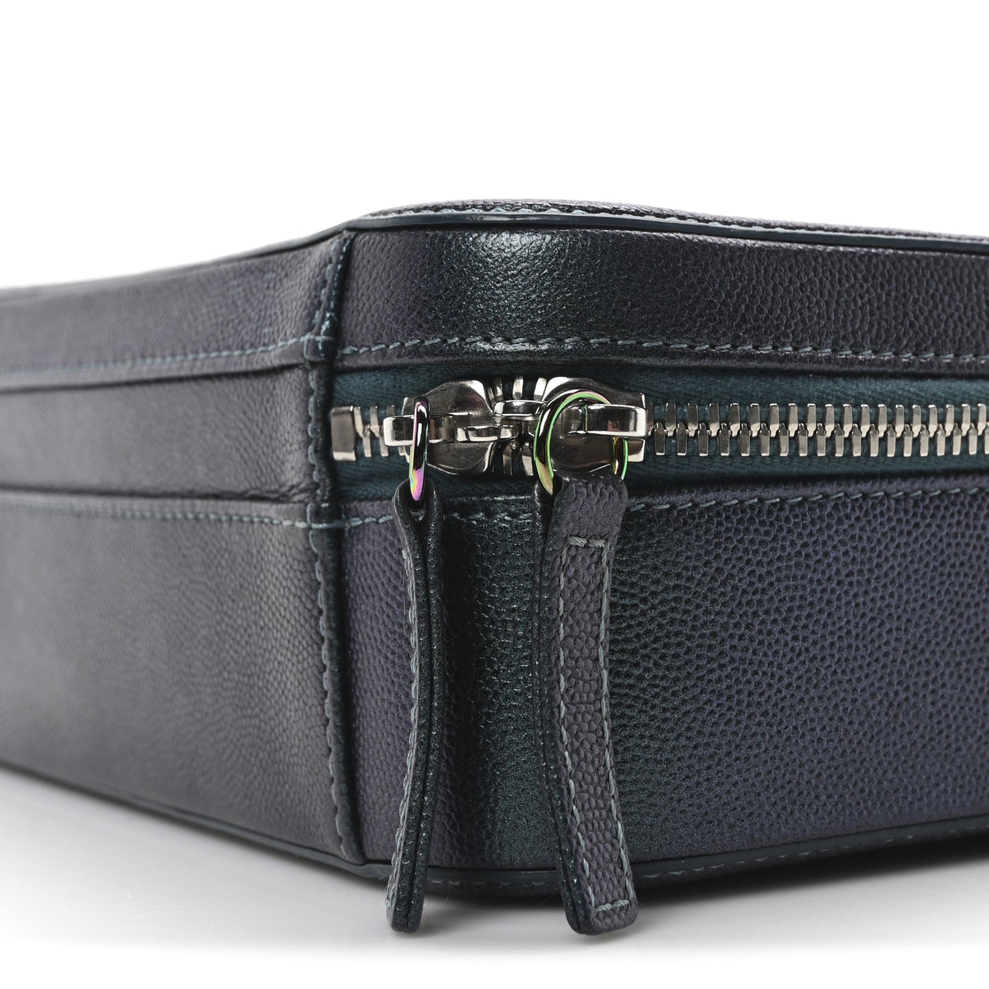 Iridescent Caviar Quilted Medium CC Filigree Vanity Case Dark Turquoise