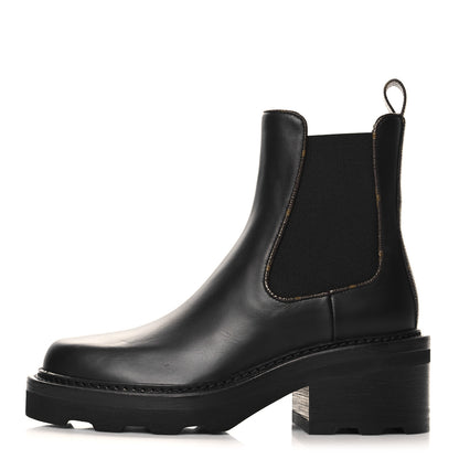 Louis Vuitton Calfskin Monogram Beaubourg Ankle Boots 37.5 Black 1 of 8