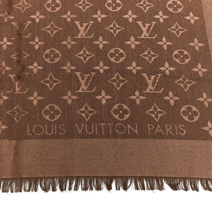 Louis Vuitton Silk Lurex Wool Monogram Shine Shawl Brown 2 of 4