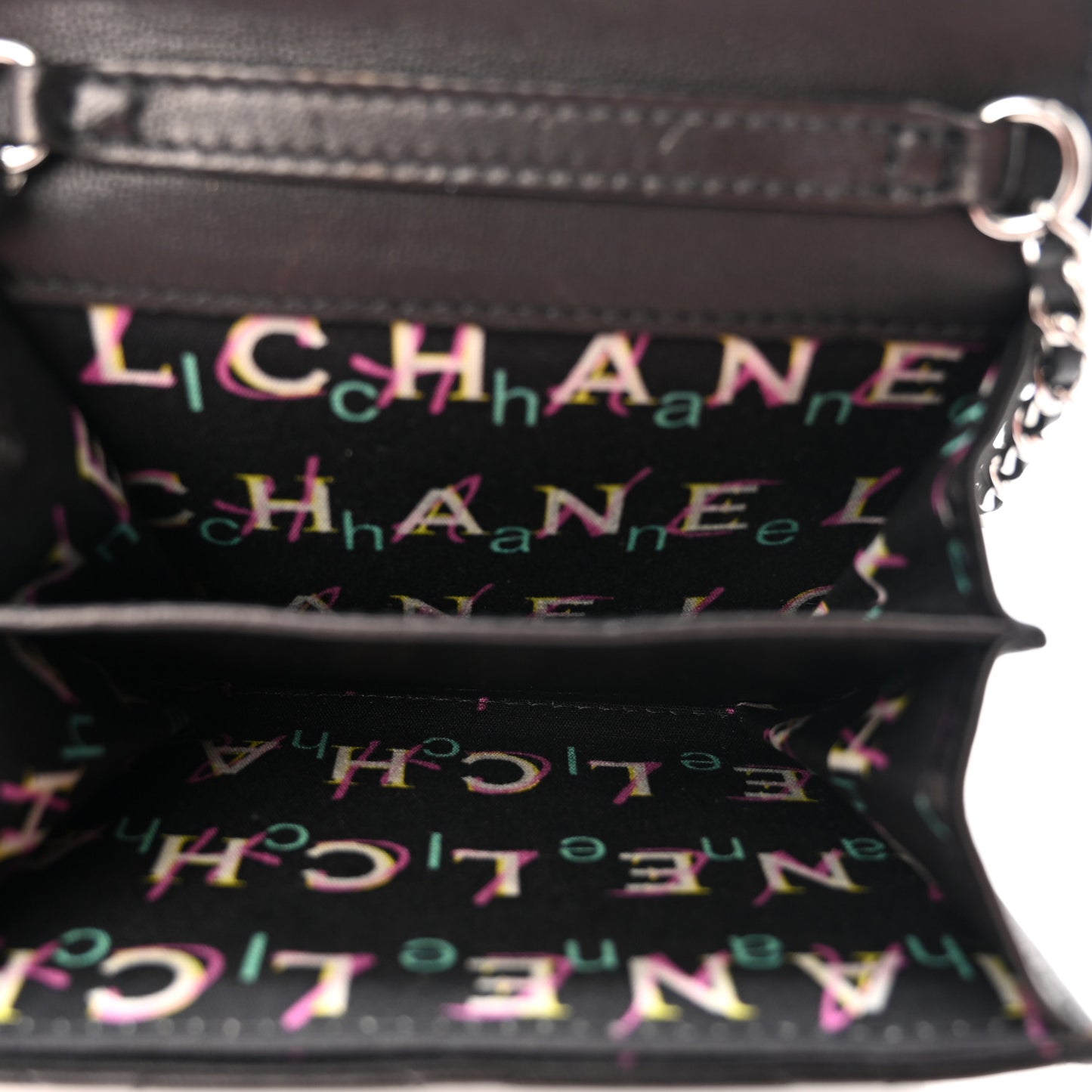 Lambskin Quilted Card Holder On Chain Black