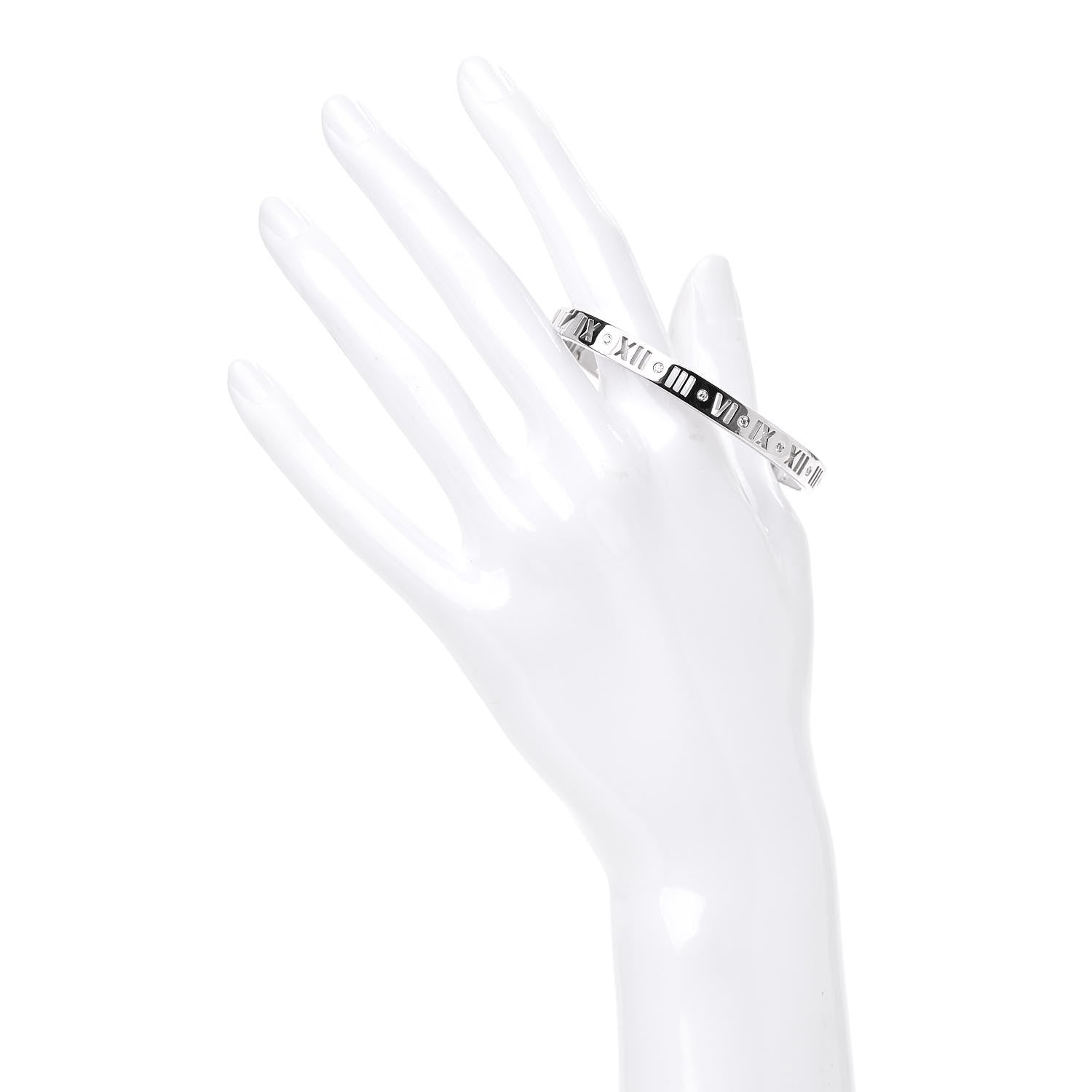 Tiffany 18K White Gold Diamond Atlas Pierced Hinged Bangle Bracelet 2 of 5