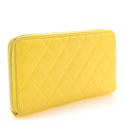 Chanel Lambskin Quilted Large Gusset Zip Around Wallet Yellow 3 of 9