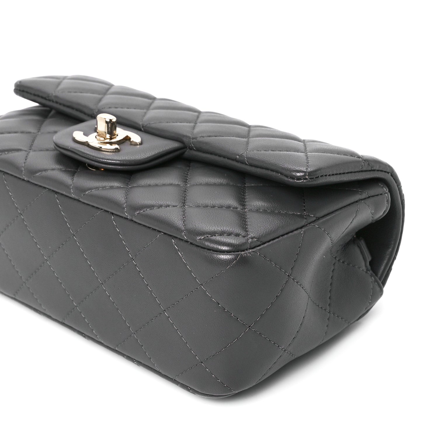 Lambskin Quilted Mini Rectangular Flap Dark Grey