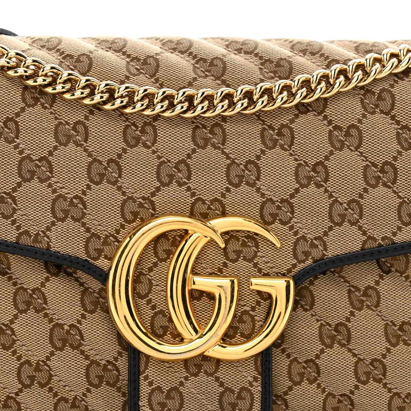 Monogram Azalea Calfskin Matelasse Diagonal Medium GG Marmont Shoulder Bag Beige Ebony Black