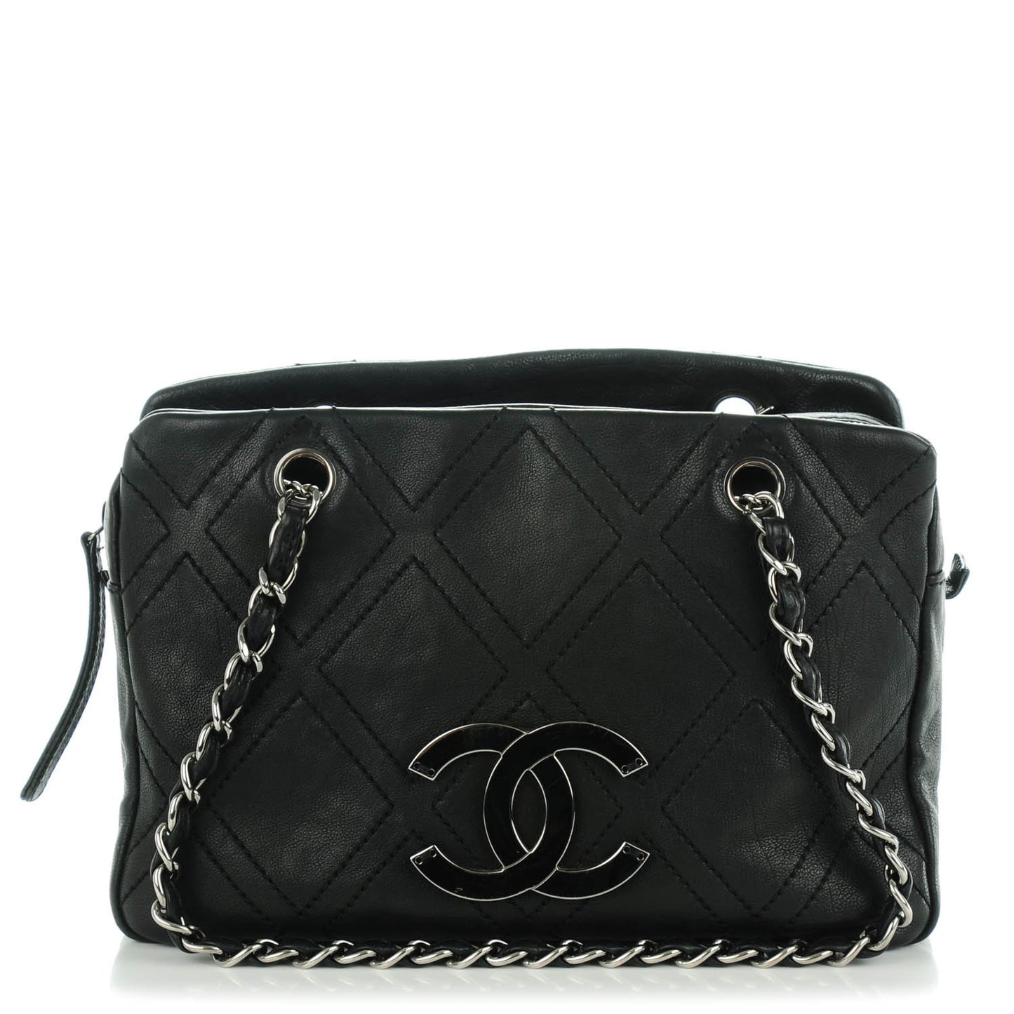 Calfskin Small Diamond Stitch Tote Black