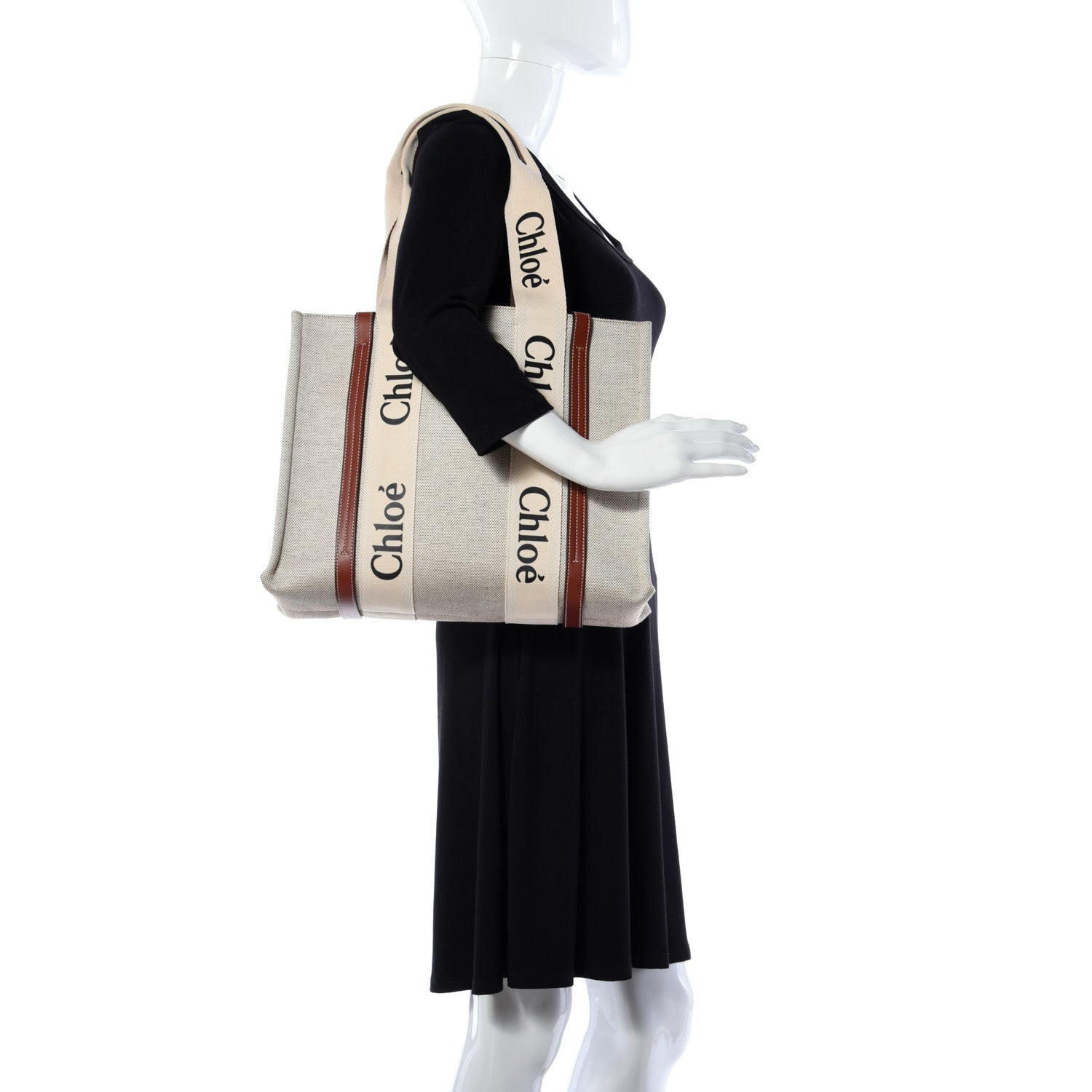 Chloe Cotton Calfskin Medium Woody Ribbon Tote White Brown 2 of 7