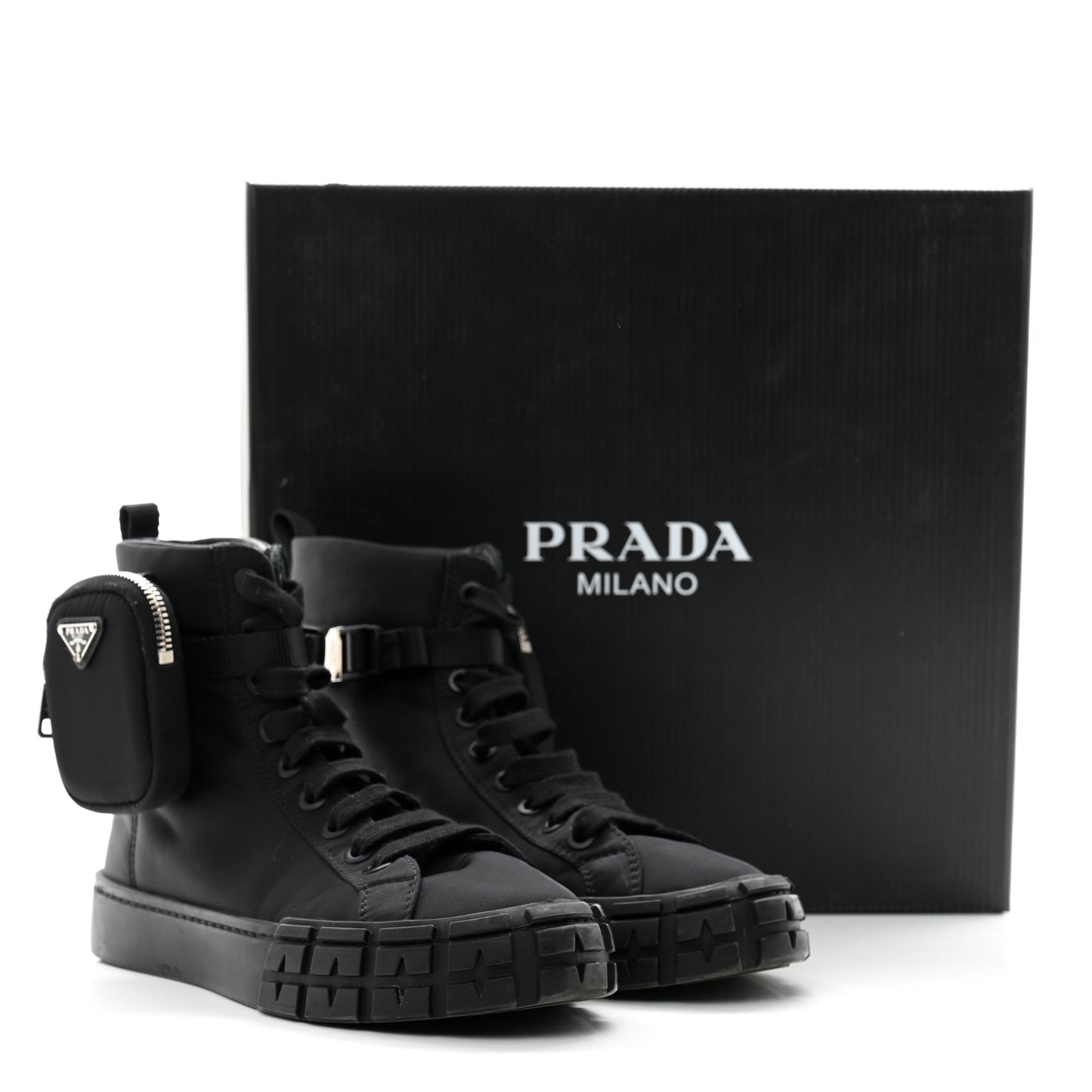 Re-Nylon Gabardine Triangle Womens Wheel Pouch Pocket High Top Sneakers 39 Black