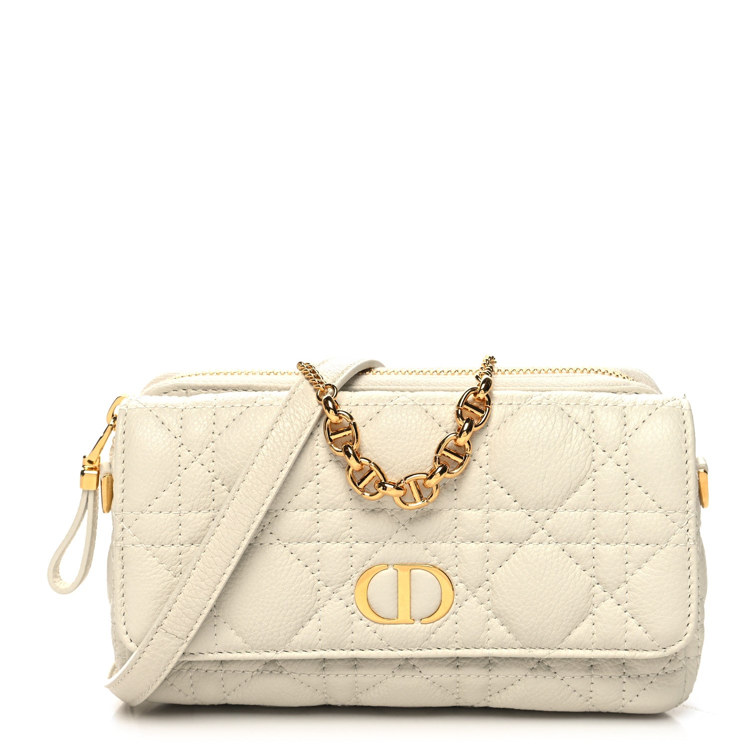 Christian Dior Supple Calfskin Cannage Caro Pouch with Chain Latte 1 of 11