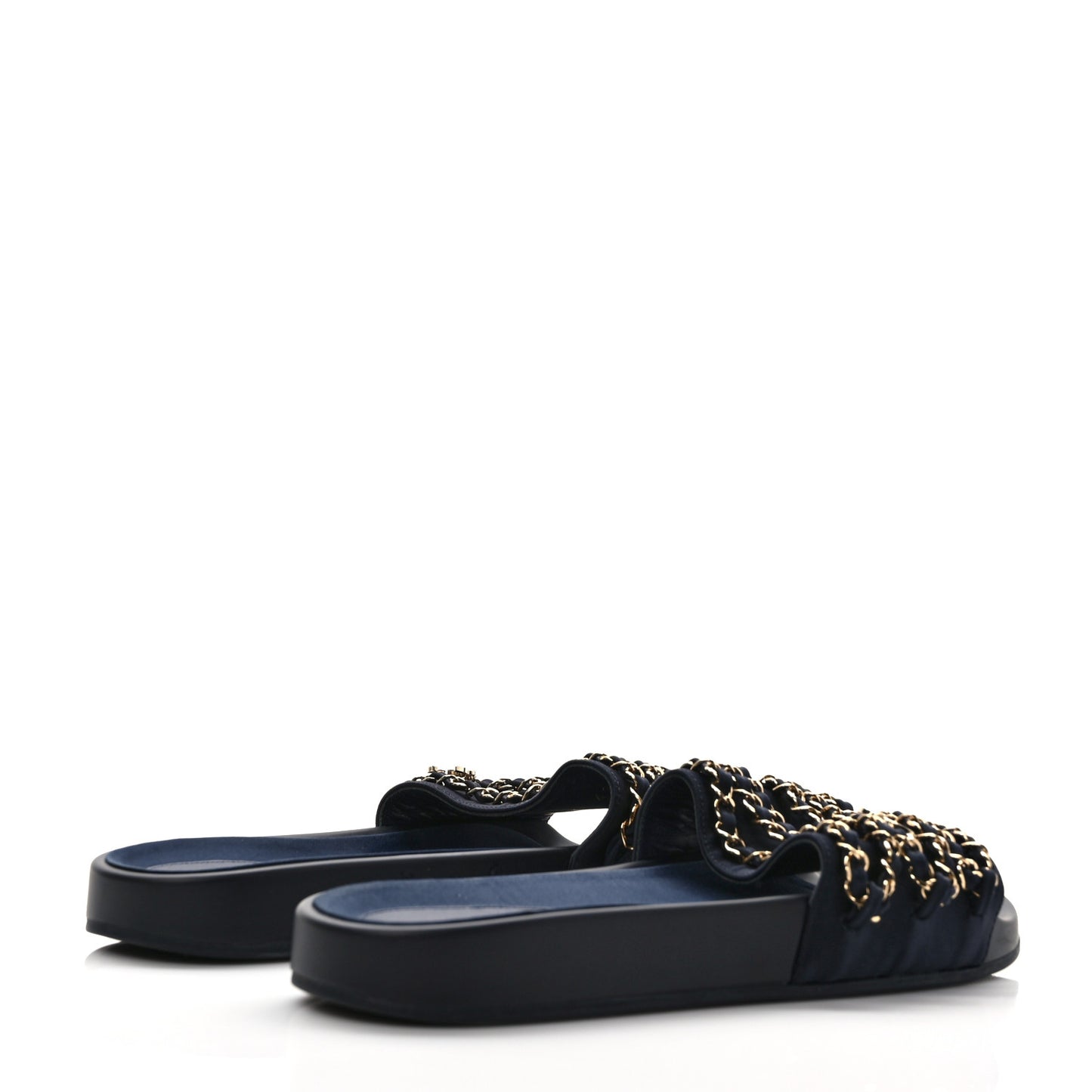 Satin Canvas Chain Slides Sandals Flats 41 Marine