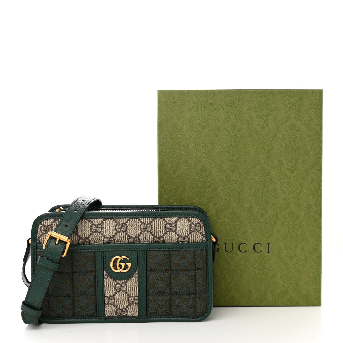 Monogram GG Mignon Textured Dollar Calfskin GG Supreme Monogram Quilted Mini GG Shoulder Bag Green Beige Ebony