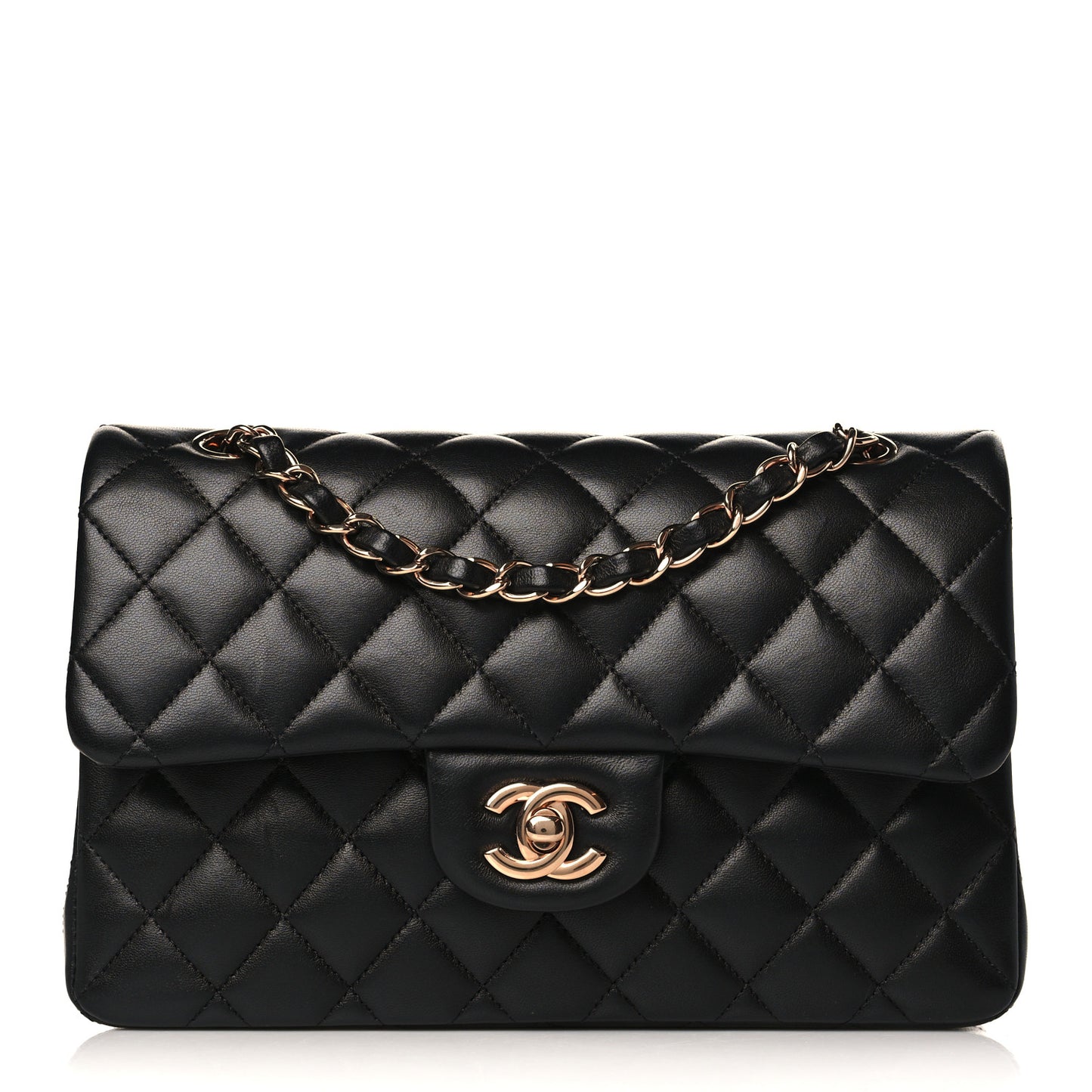Lambskin Quilted Small Double Flap Black