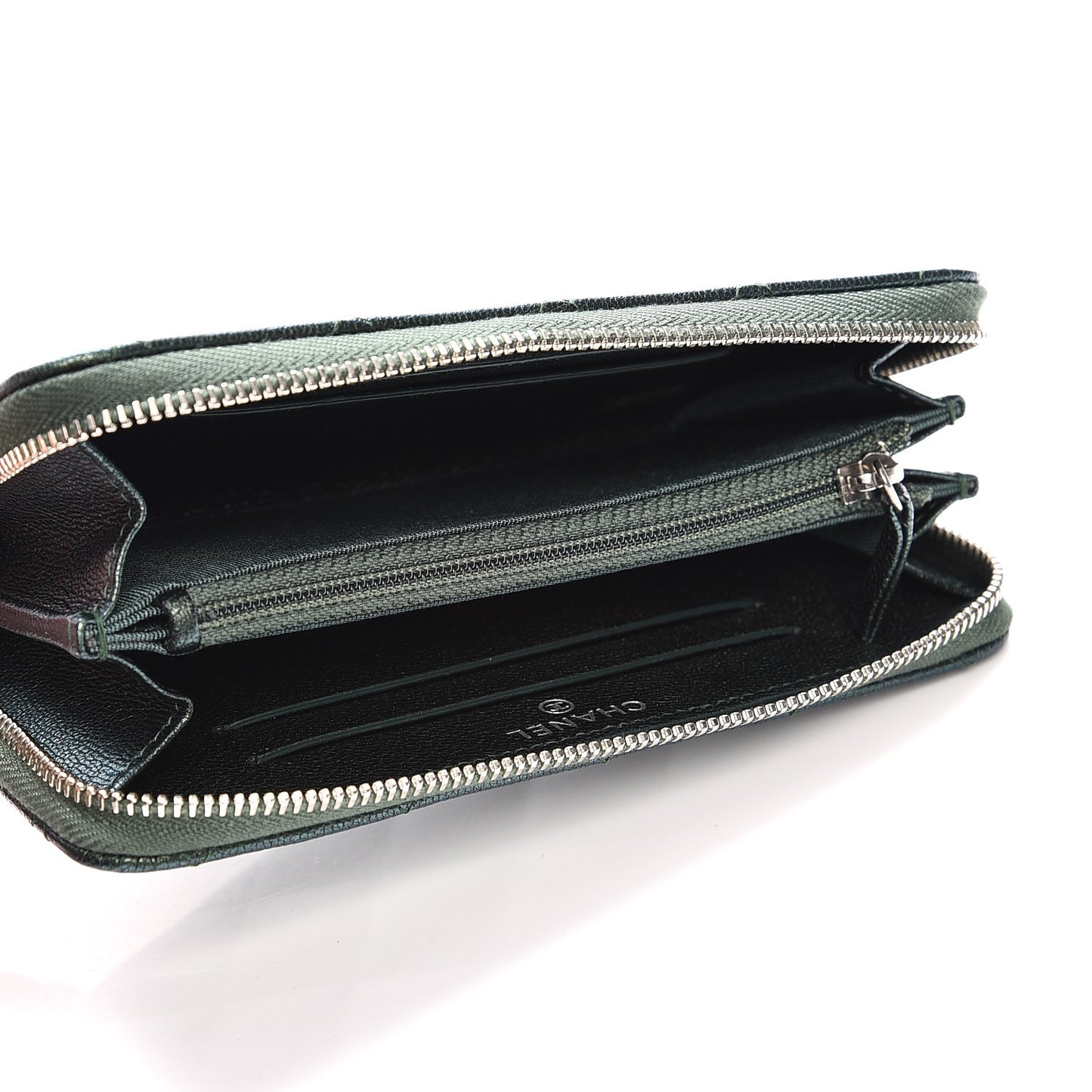 Iridescent Goatskin Quilted Small Zip Around Wallet Green