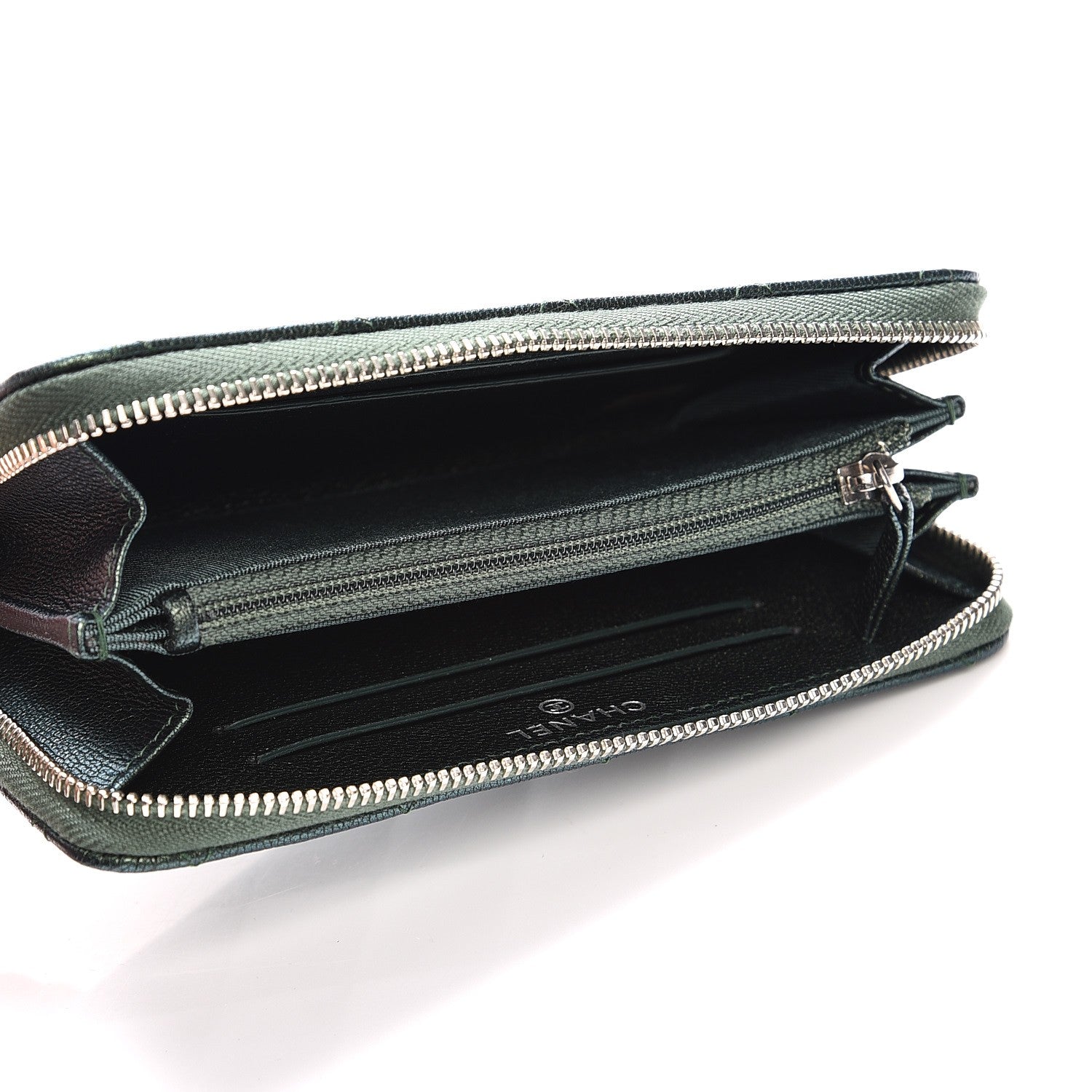 Chanel Iridescent Goatskin Quilted Small Zip Around Wallet Green 5 of 9
