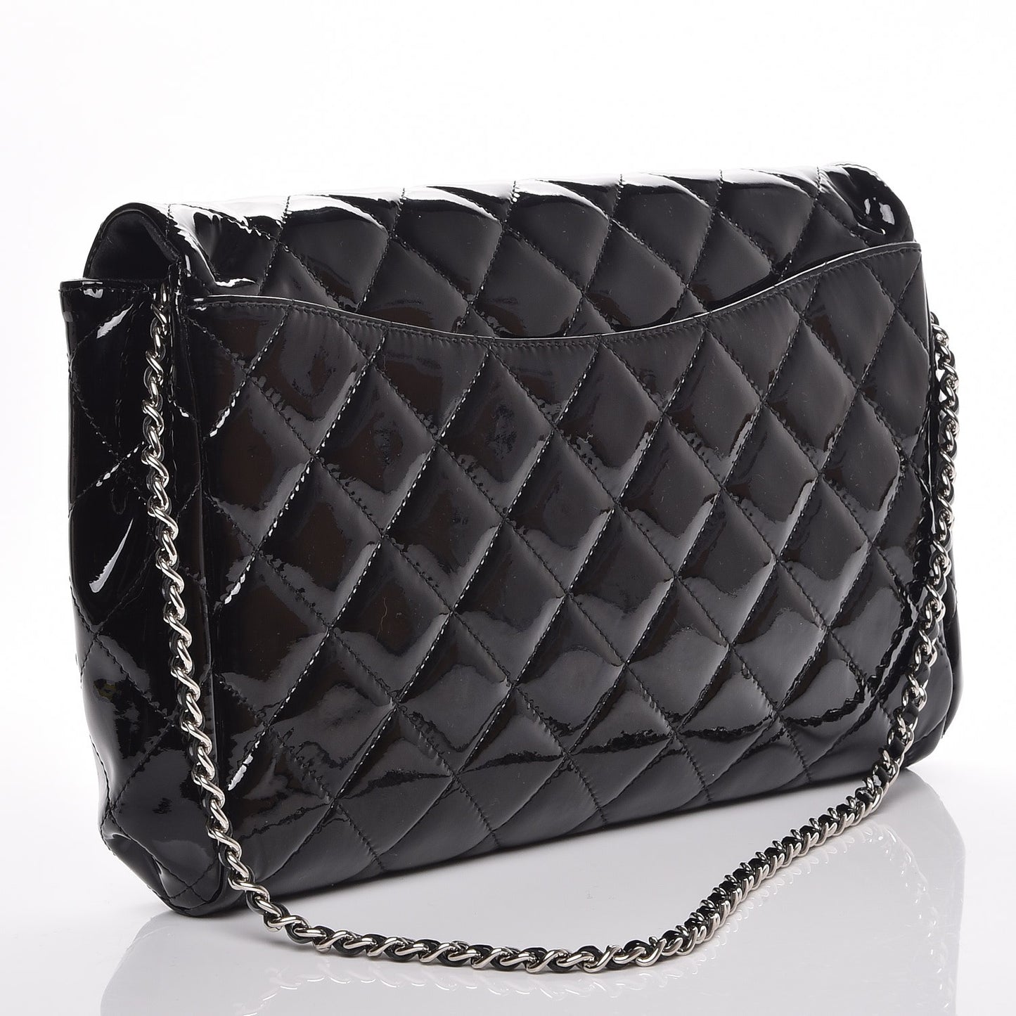 Patent Quilted Clutch with Chain Flap Black