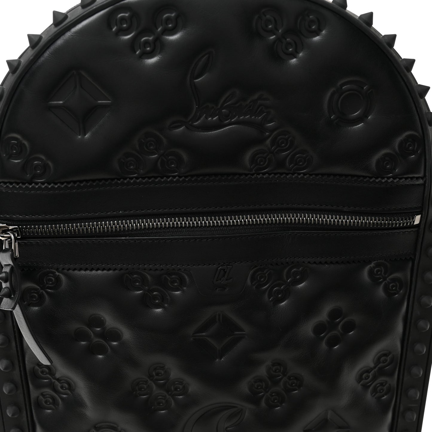 Calfskin Embossed Backparis Spiked Backpack Black