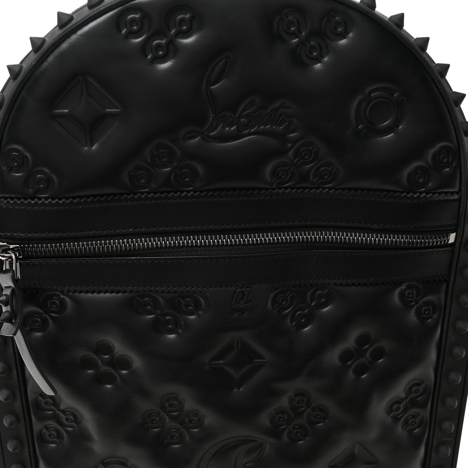 Christian Louboutin Calfskin Embossed Backparis Spiked Backpack Black 8 of 10