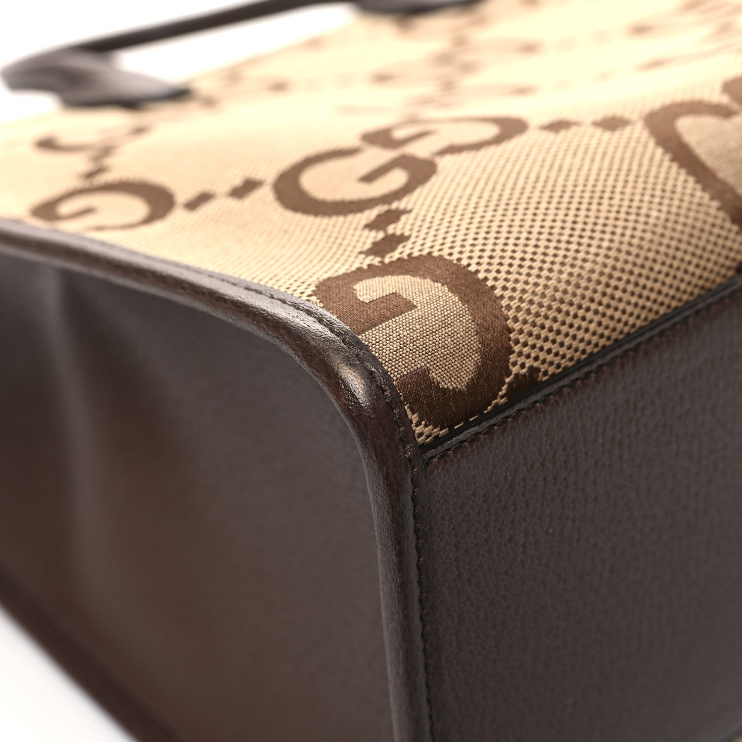 Gucci Monogram Jumbo GG Textured Dollar Calfskin Web Tote Bag Camel Ebony New Acero 9 of 12