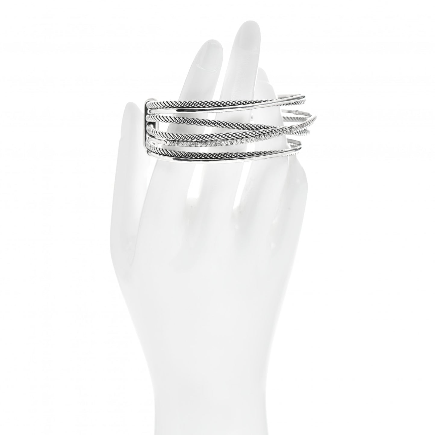 Sterling Silver Diamond Crossover Four Row Cuff Bracelet
