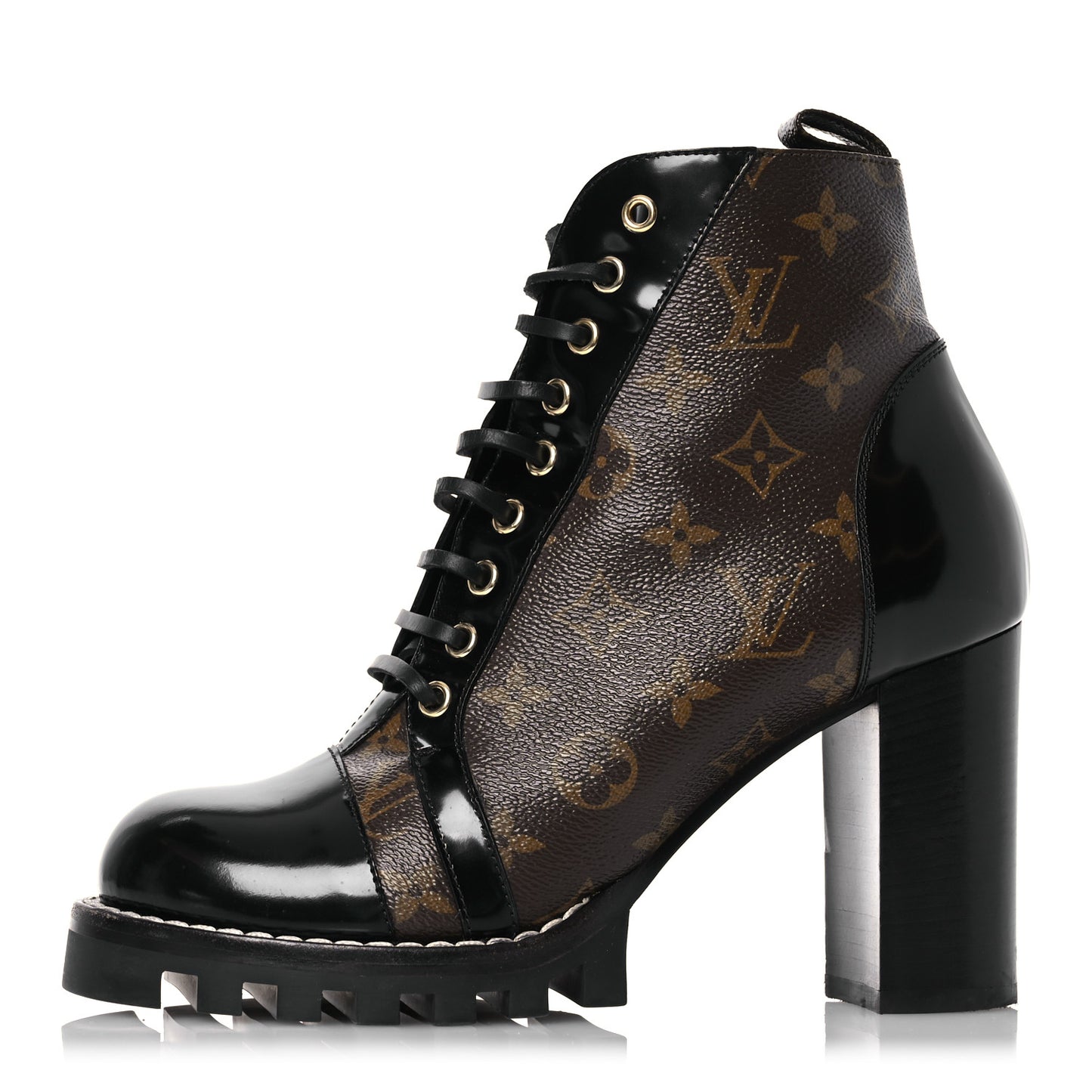 Patent Calfskin Monogram Star Trail Ankle Boots 40 Black