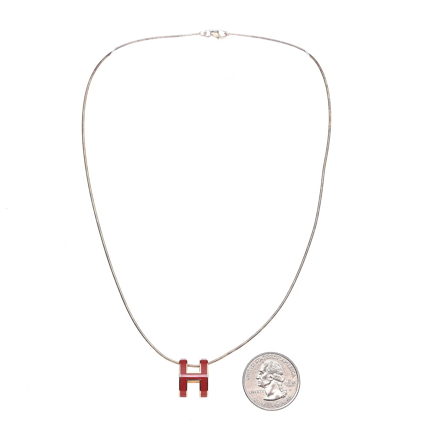 Lacquered Gold Pop H Pendant Necklace Corail
