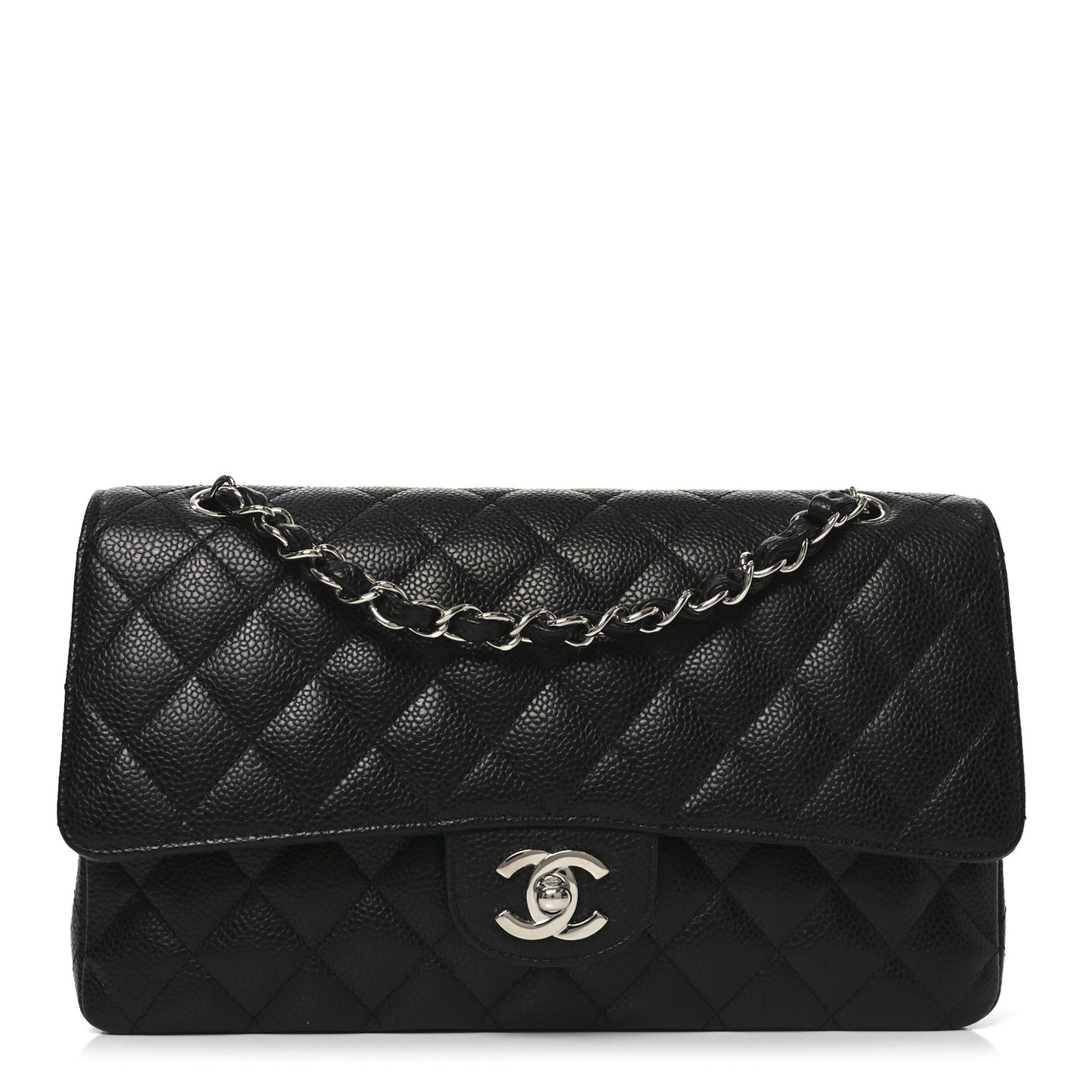 Caviar Quilted Medium Double Flap Black