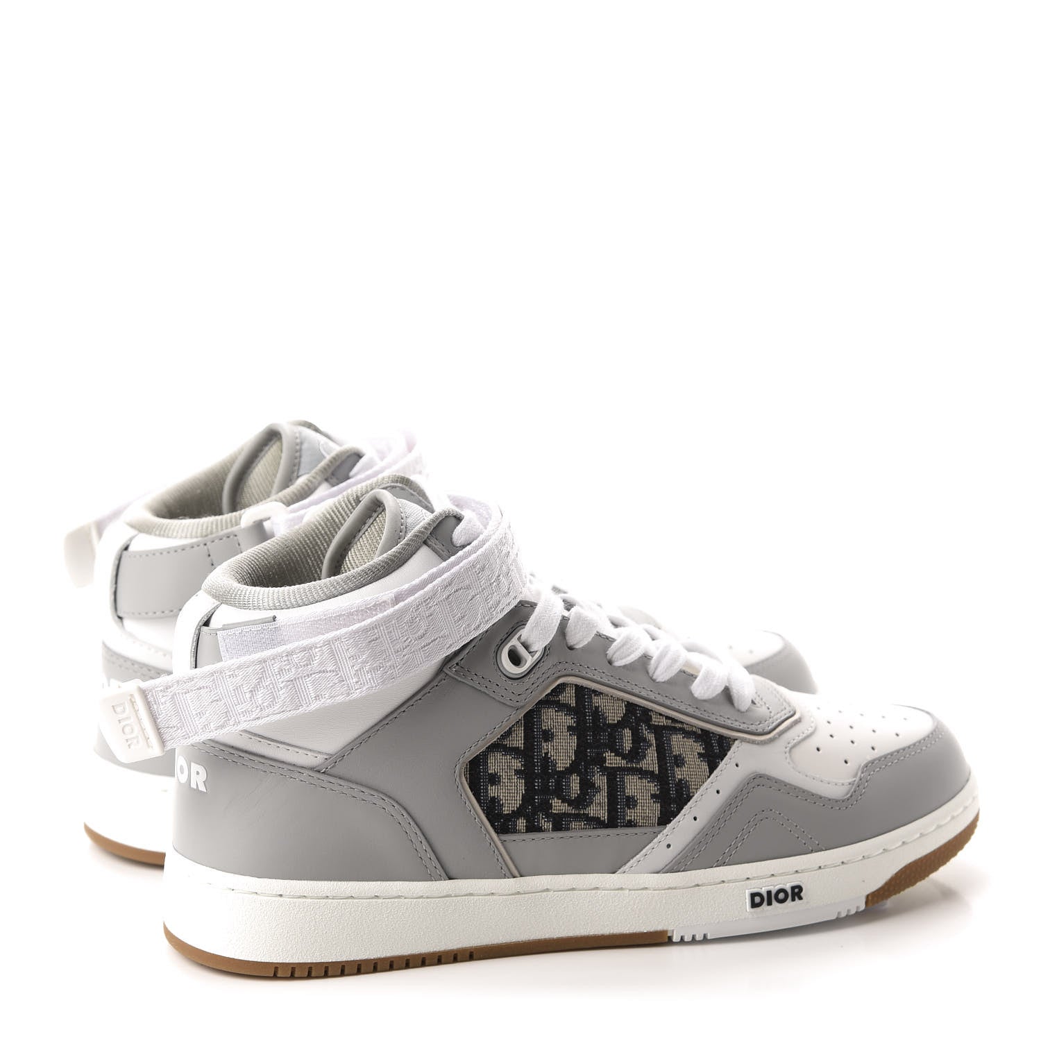 Christian Dior Smooth Calfskin Jacquard Oblique Mens B27 Mid Top Sneakers 40 Beige Blue 4 of 9