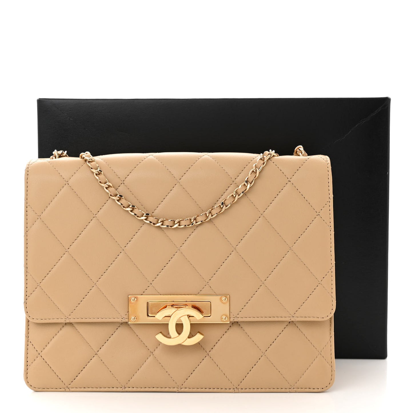 Lambskin Quilted Medium Golden Class Flap Dark Beige