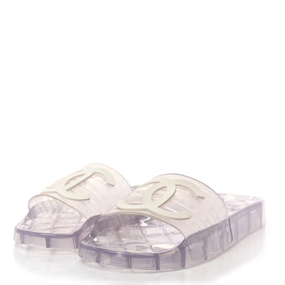 Chanel PVC Transparent CC Flat Slide Sandals 39 White 3 of 10