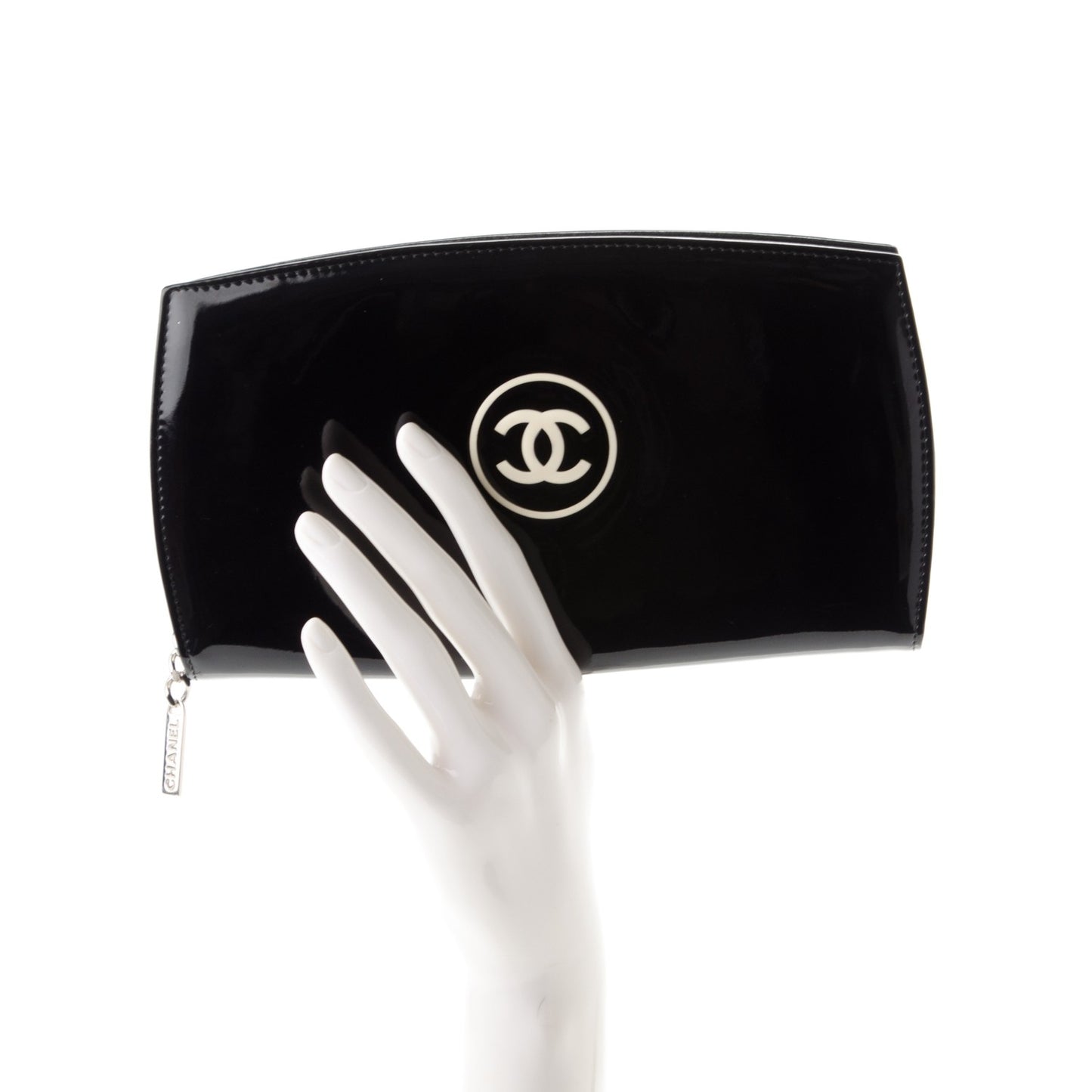 Patent Large CC Compact Zip Gusset Wallet Black