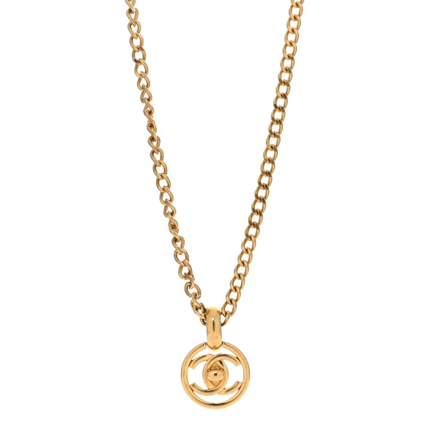 Chanel Chain Link CC Turn Lock Medallion Pendant Necklace Gold 1 of 5