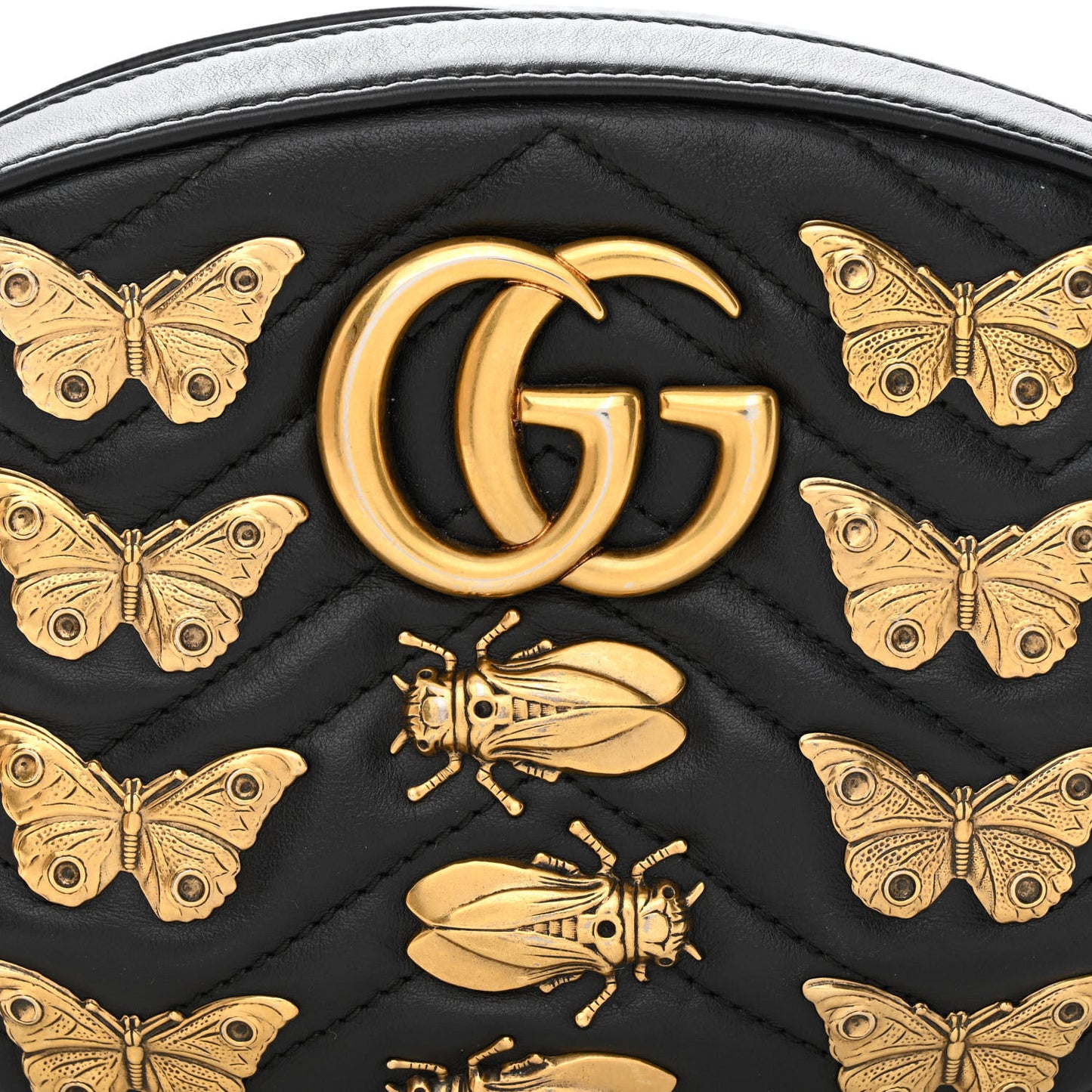 Calfskin Matelasse Animal Studs GG Marmont Belt Bag 85 34 Black