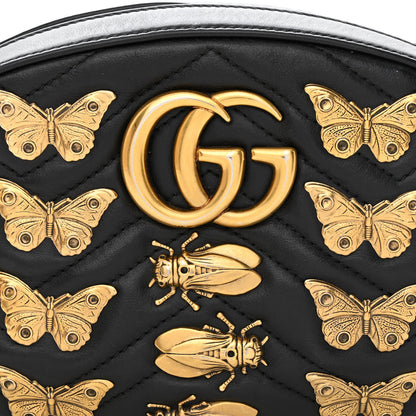 Gucci Calfskin Matelasse Animal Studs GG Marmont Belt Bag 85 34 Black 7 of 13