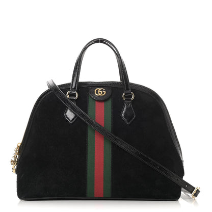Gucci Suede Patent GG Web Medium Ophidia Top Handle Dome Bag Black 1 of 14
