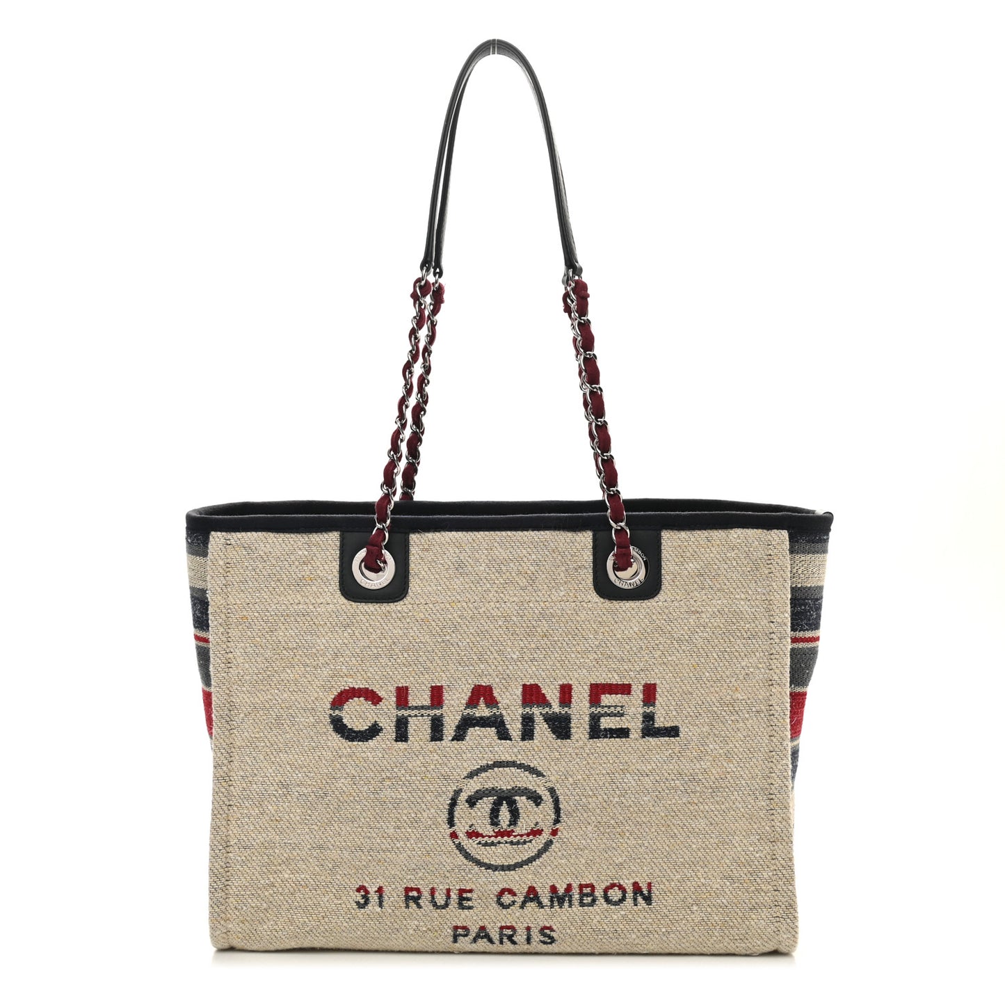 Striped Canvas Small Deauville Tote Beige