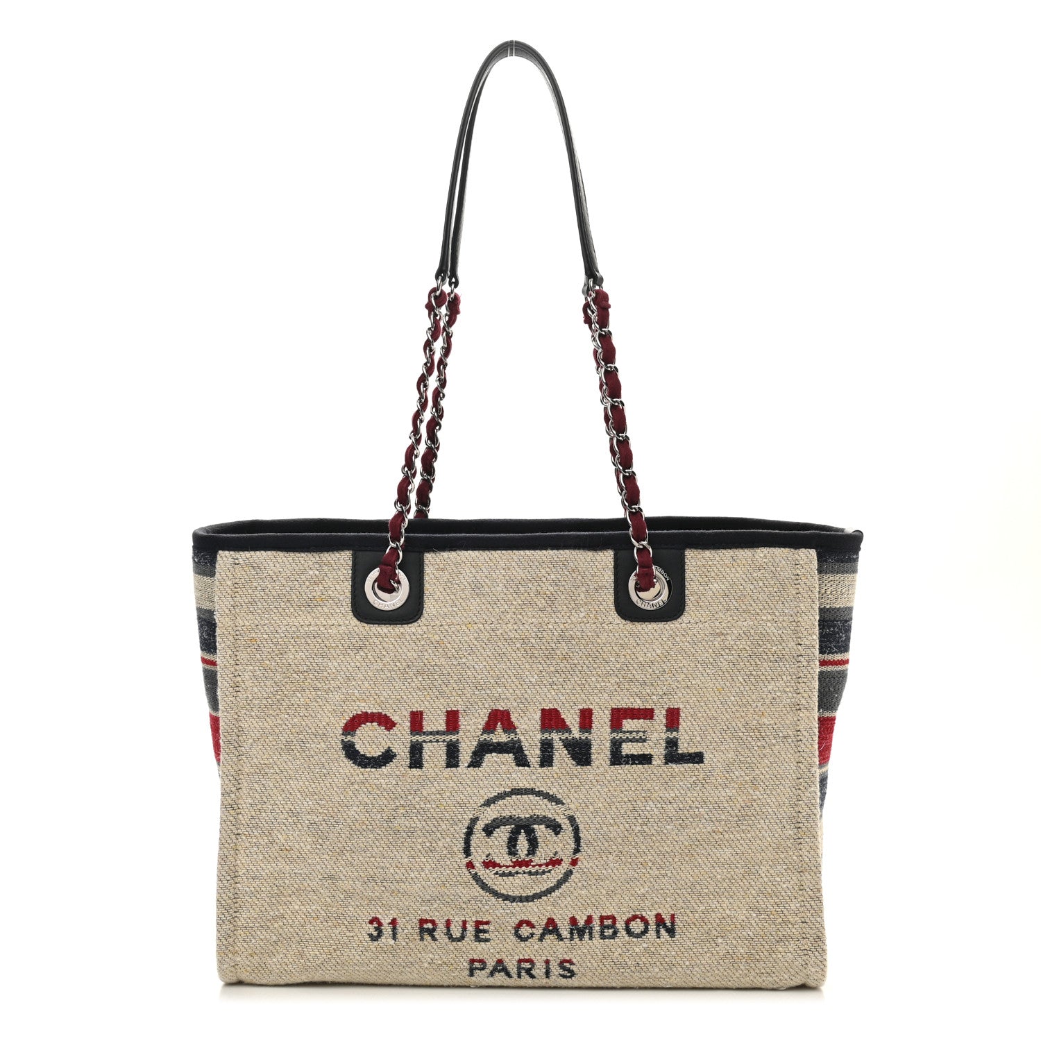 Chanel Striped Canvas Small Deauville Tote Beige 1 of 11