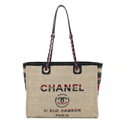 Chanel Striped Canvas Small Deauville Tote Beige 1 of 11