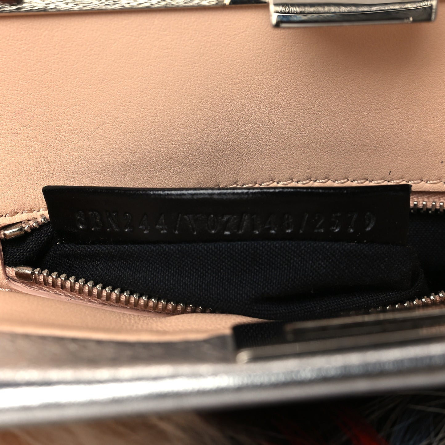 Metallic Nappa Fox Fur Mini Peekaboo Iconic Satchel Brown Multicolor