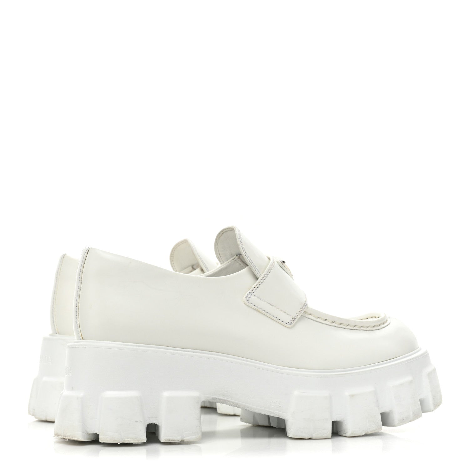 Prada Spazzolato Metal Triangle Logo Monolith Pointy 55mm Loafers 39 White 5 of 14