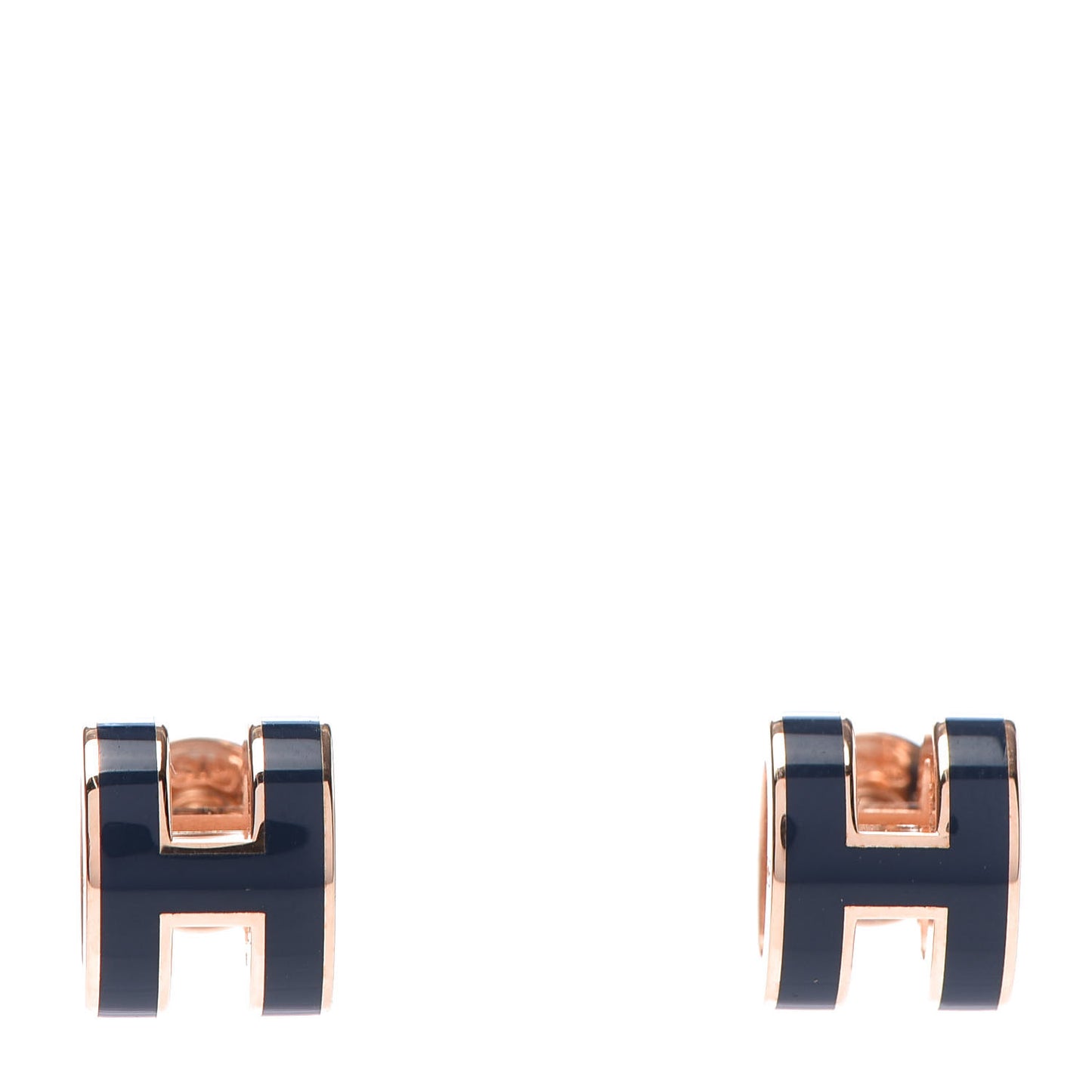 Rose Gold Lacquered Mini Pop H Earrings Bleu Fonce