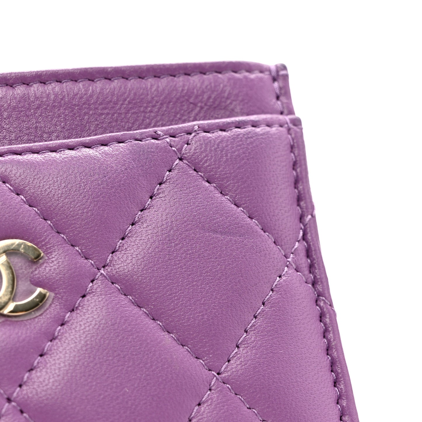 Lambskin Quilted Card Holder Purple