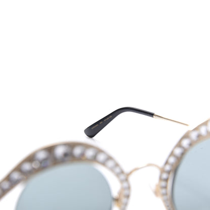 Gucci Metal Crystal Cat Eye Sunglasses GG0046S Gold Grey 7 of 9