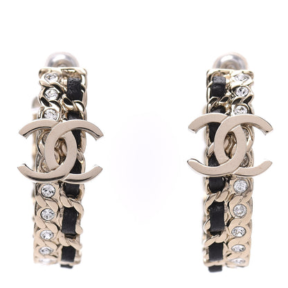 Chanel Crystal Lambskin CC Chain Hoop Earrings Gold Black 1 of 5