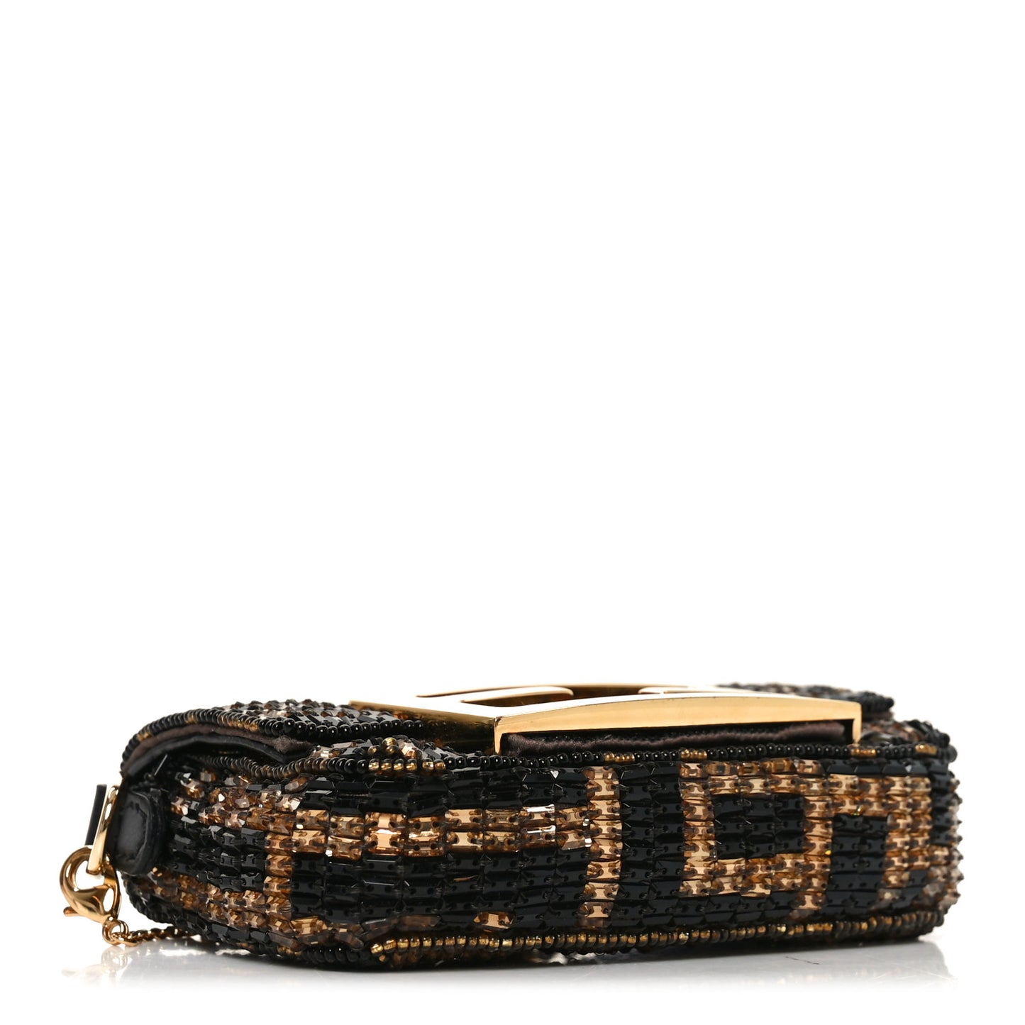 Crystal Vitello King FF Beaded Nano Maxi Buckle Baguette Charm Moro Black