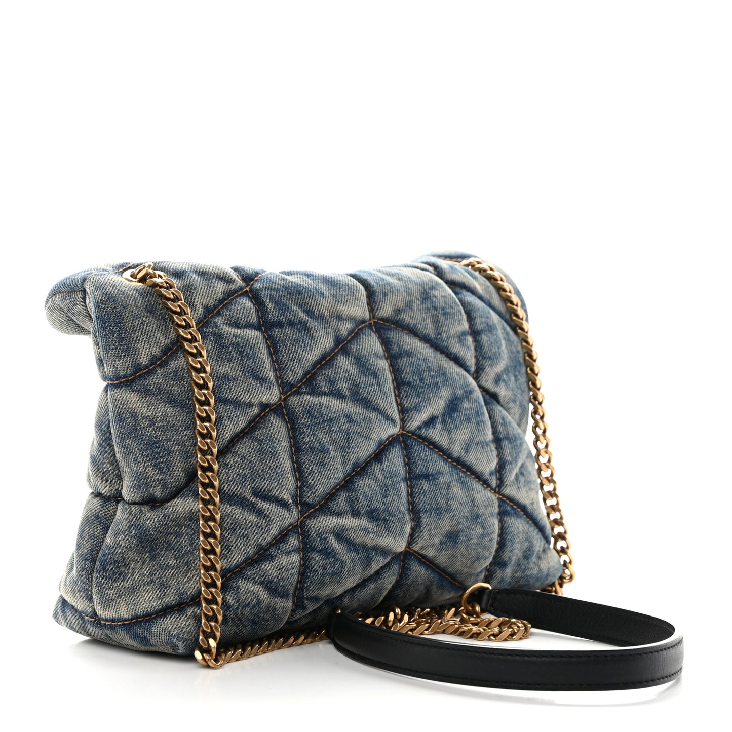 Denim Quilted Toy Loulou Puffer Monogram Chain Satchel Blue Black