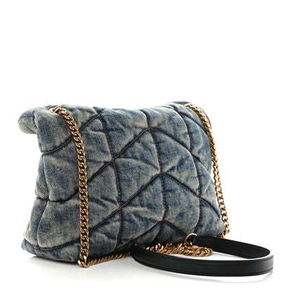 Saint Laurent Denim Quilted Toy Loulou Puffer Monogram Chain Satchel Blue Black 3 of 10