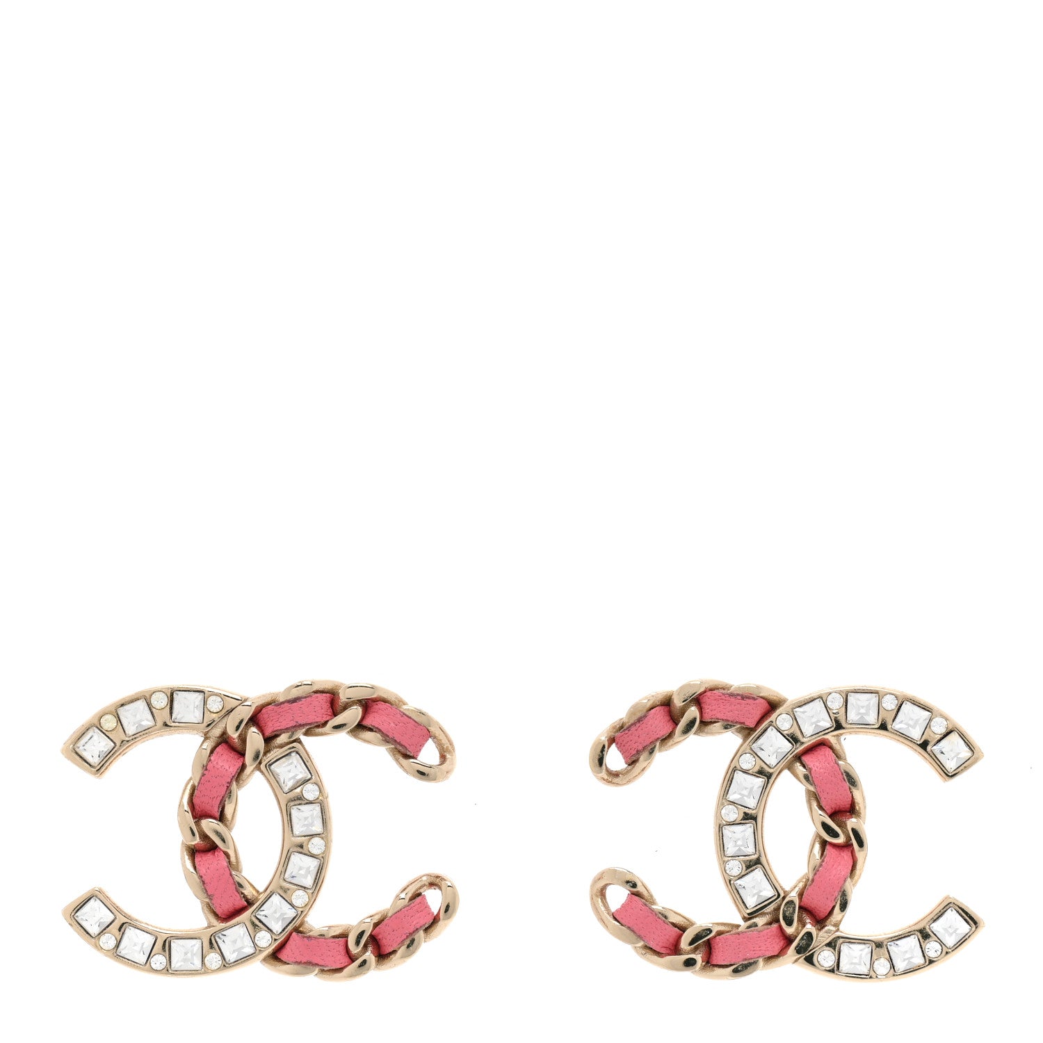 Chanel Crystal Baguette Lambskin Large CC Earrings Gold Pink 1 of 6