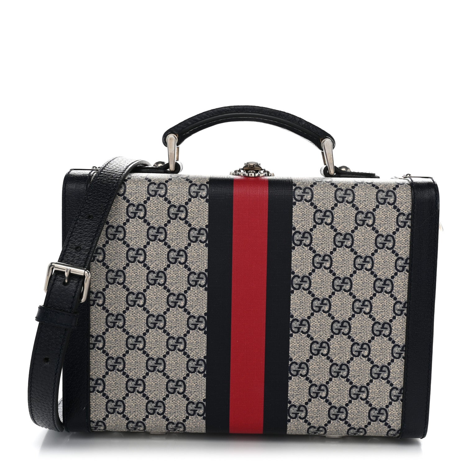 Gucci GG Supreme Monogram Web Savoy Medium Top Handle Beauty Case Beige Blue 1 of 9