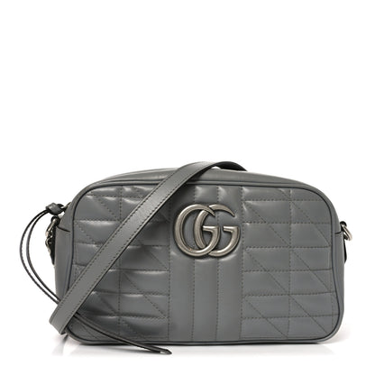 Gucci Calfskin Matelasse Aria Small GG Marmont Chain Shoulder Bag Deep Grey 1 of 11