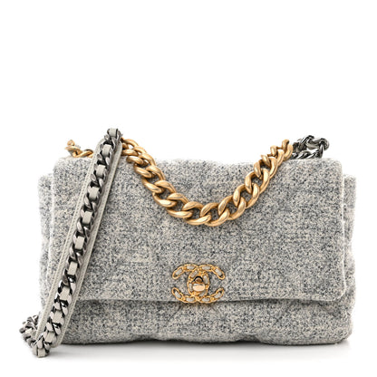 Chanel Tweed Quilted Large Chanel 19 Flap Grey Ecru 1 of 12