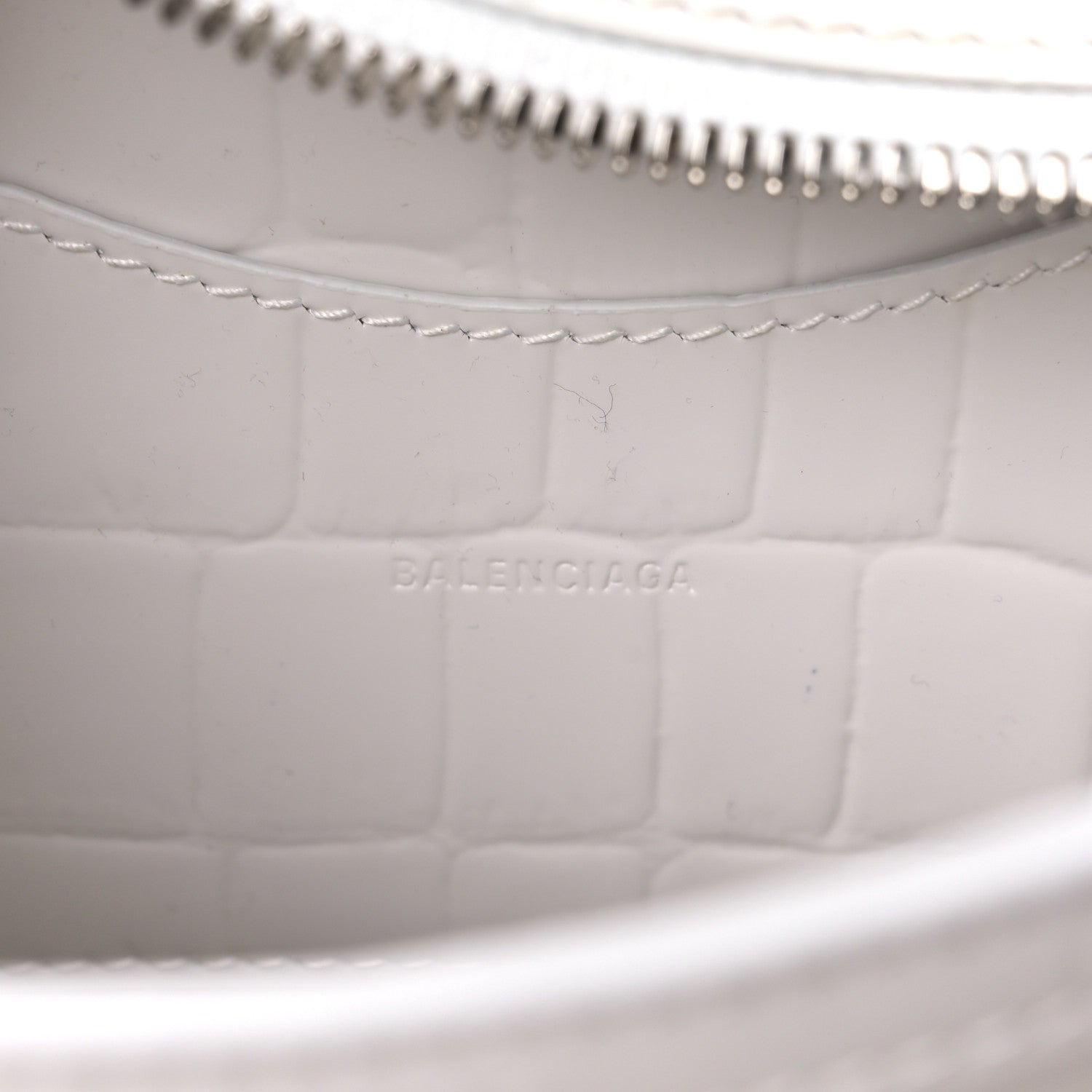 Balenciaga Semi Shiny Calfskin Crocodile Embossed Neo Classic Silver Hardware Mini City White 6 of 10
